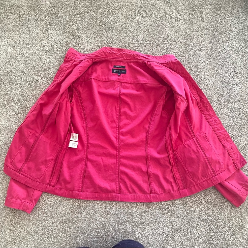 Jones New York Stretch Hot Pink Button Up Jacket w Front Pockets - Picture 5 of 10